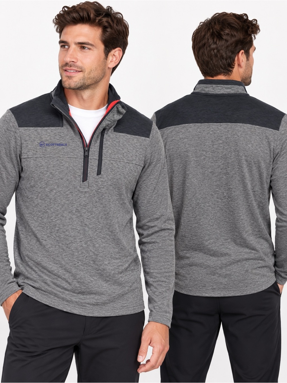 Vineyard Vines Gray Heather Quarter-Zip with Dark Shoulder Yoke
